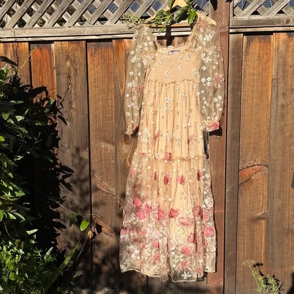 embroidered maternity maxi dress Blush Embroidered Maxi Dress with Criss Cross Back main image 1